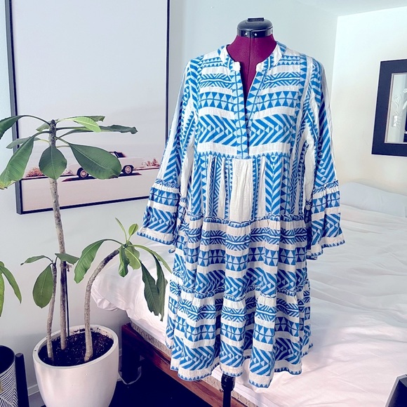 Devotion Ella mini babydoll dress in blue/off white - Picture 7 of 10